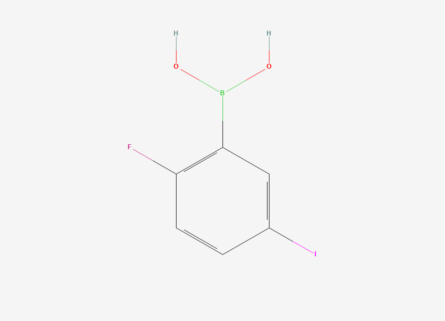 Two-dimensional chemical structure of 2-Fluoro-5-iodophenylboronic acid