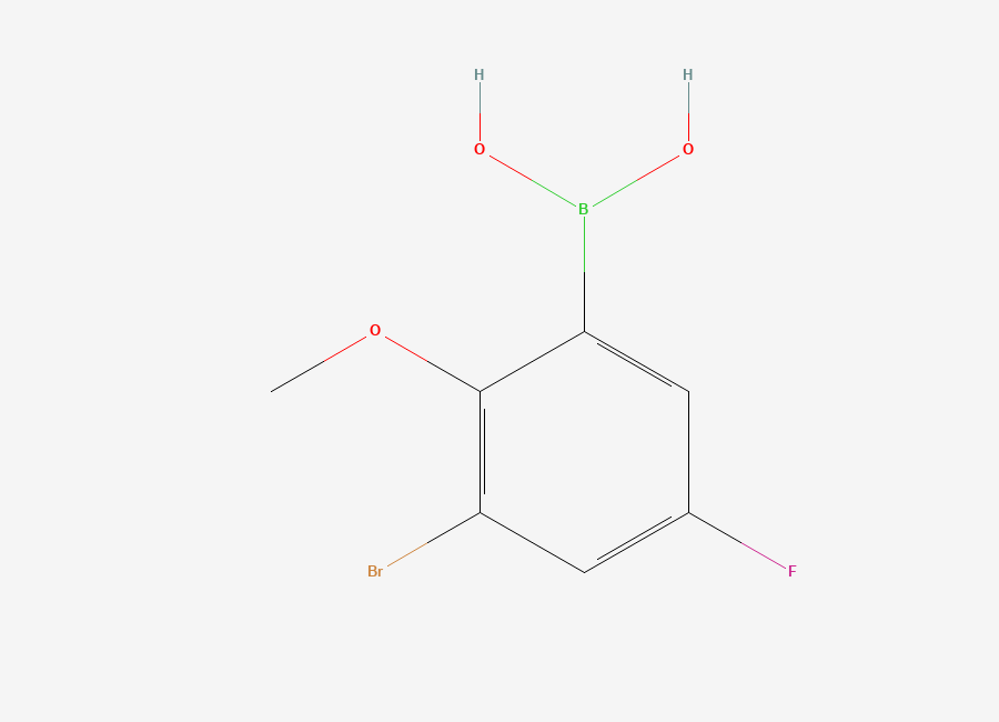 Two-dimensional chemical structure of (3-Bromo-5-fluoro-2-methoxyphenyl)boronic acid