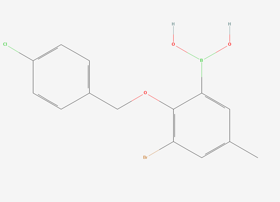 Two-dimensional chemical structure of 3-Bromo-2-(4'-chlorobenzyloxy)-5-methylphenylboronic acid
