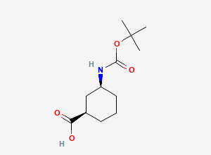 Two-dimensional chemical structure of (1R,3S)-3-{[(tert-butoxy)carbonyl]amino}cyclohexane-1-carboxylic acid
