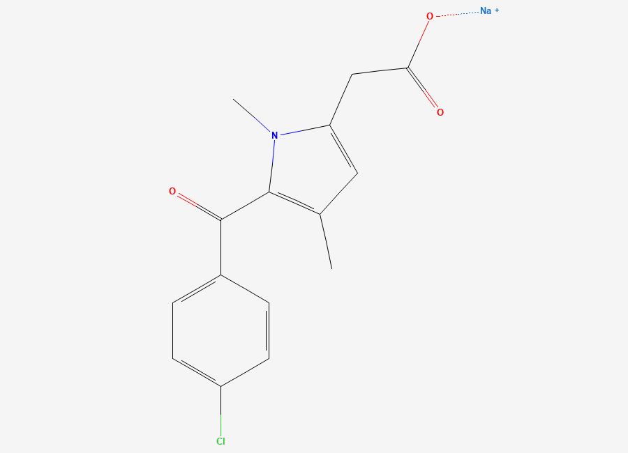 Two-dimensional chemical structure of Sodium 5-(4-chlorobenzoyl)-1,4-dimethyl-1H-pyrrole-2-acetate