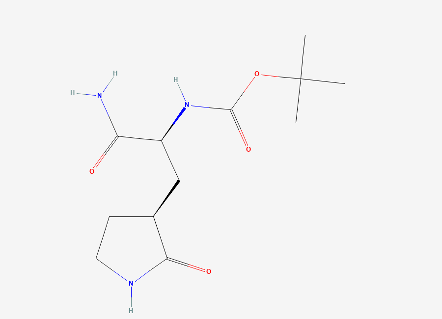 Two-dimensional chemical structure of 1,1-Dimethylethyl N-((1S)-2-amino-2-oxo-1-(((3S)-2-oxo-3-pyrrolidinyl)methyl)ethyl)carbamate