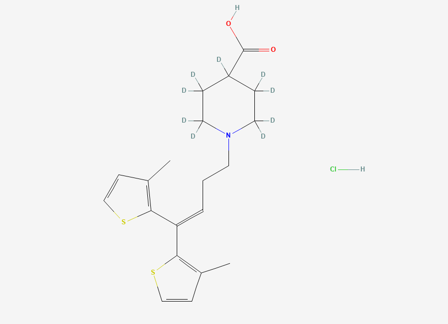 Two-dimensional chemical structure of Tiagabine-D9 4-Carboxy Hydrochloride