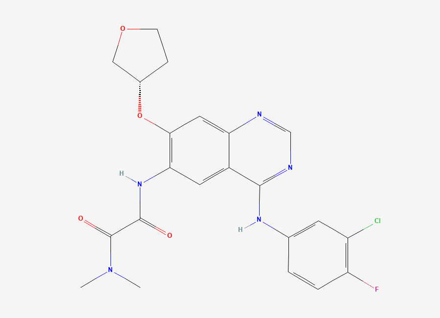 Two-dimensional chemical structure of (S)-N1-(4-((3-Chloro-4-fluorophenyl)amino)-7-((tetrahydrofuran-3-YL)oxy)quinazolin-6-YL)-N2,N2-dimethyloxalamide