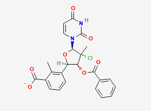 Two-dimensional chemical structure of ((2R,3R,4R,5R)-3-(Benzoyloxy)-4-chloro-5-(2,4-dioxo-3,4-dihydropyrimidin-1(2H)-yl)-4-methyltetrahydrofuran-2-yl)methylbenzoate