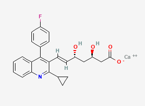 Two-dimensional chemical structure of 6-Heptenoic acid, 7-[2-cyclopropyl-4-(4-fluorophenyl)-3-quinolinyl]-3,5-dihydroxy-, calcium salt, (3R,5S,6E)-(1:1)