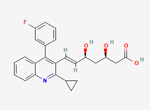 Two-dimensional chemical structure of (E,3R,5S)-7-[2-cyclopropyl-4-(3-fluorophenyl)quinolin-3-yl]-3,5-dihydroxyhept-6-enoic acid