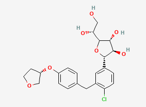 Two-dimensional chemical structure of (2S,3R,4R)-2-(4-Chloro-3-(4-(((S)-tetrahydrofuran-3-yl)oxy)benzyl)phenyl)-5-((R)-1,2-dihydroxyethyl)tetrahydrofuran-3,4-diol