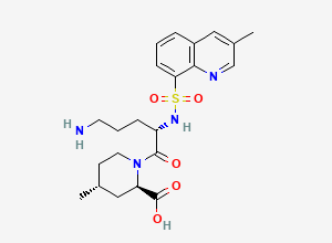 Two-dimensional chemical structure of (2R,4R)-1-((S)-5-amino-2-(3-methylquinoline-8-sulfonamido)pentanoyl)-4-methylpiperidine-2-carboxylic acid