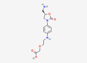 Two-dimensional chemical structure of (S)-2-(2-((4-(5-(Aminomethyl)-2-oxooxazolidin-3-yl)phenyl)amino)ethoxy)acetic acid