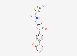 Two-dimensional chemical structure of (S)-4-chloro-N-((2-oxo-3-(4-(3-oxomorpholino)phenyl)oxazolidin-5-yl)methyl)thiophene-2-carboxamide