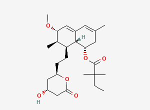 Two-dimensional chemical structure of [(1S,6S,7R,8S,8aR)-8-[2-[(2R,4R)-4-hydroxy-6-oxooxan-2-yl]ethyl]-6-methoxy-3,7-dimethyl-1,2,6,7,8,8a-hexahydronaphthalen-1-yl] 2,2-dimethylbutanoate