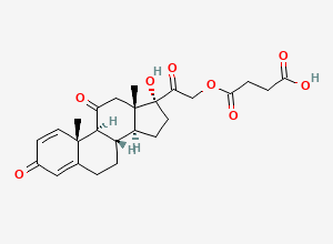Two-dimensional chemical structure of 17,21-Dihydroxypregna-1,4-diene-3,11,20-trione 21-(hydrogen succinate)