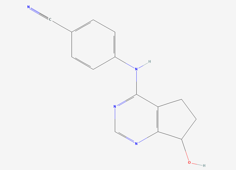 Two-dimensional chemical structure of 4-((6,7-Dihydro-7-hydroxy-5H-cyclopentapyrimidin-4-yl)amino)benzonitrile