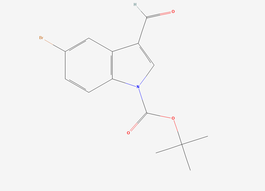 Two-dimensional chemical structure of tert-Butyl 5-bromo-3-formyl-1H-indole-1-carboxylate