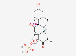 Two-dimensional chemical structure of [(1S,3S,4aS,4bS,10aS,10bR,11S,12aS)-10b-fluoro-1,11-dihydroxy-3,10a,12a-trimethyl-2,8-dioxo-3,4,4a,4b,5,6,11,12-octahydrochrysen-1-yl]methyl dihydrogen phosphate