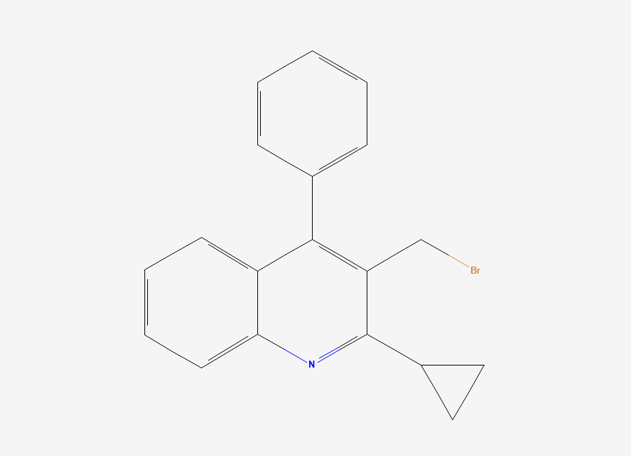 Two-dimensional chemical structure of 3-(bromomethyl)-2-cyclopropyl-4-phenylquinoline, CAS 2828444-16-0