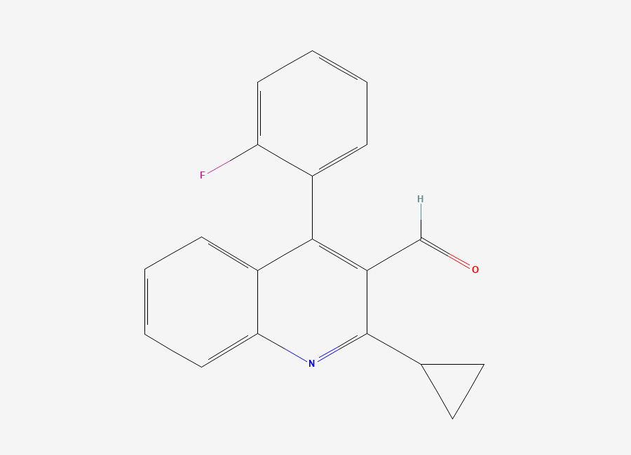 Two-dimensional chemical structure of 2-Cyclopropyl-4-(2-fluorophenyl)quinoline-3-carbaldehyde, CAS 2828444-18-2