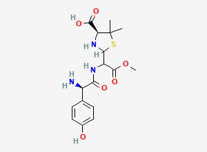 Two-dimensional chemical structure of (4S)-2-(1-((R)-2-Amino-2-(4-hydroxyphenyl)acetamido)-2-methoxy-2-oxoethyl)-5,5-dimethylthiazolidine-4-carboxylic acid