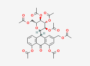 Two-dimensional chemical structure of 10-b-D-Glucopyranosyl-1,8-dihydroxy-3-(hydroxymethyl)-anthrone heptaacetate