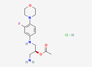Two-dimensional chemical structure of (S)-1-amino-3-((3-fluoro-4-morpholinophenyl)amino)propan-2-yl acetate hydrochloride
