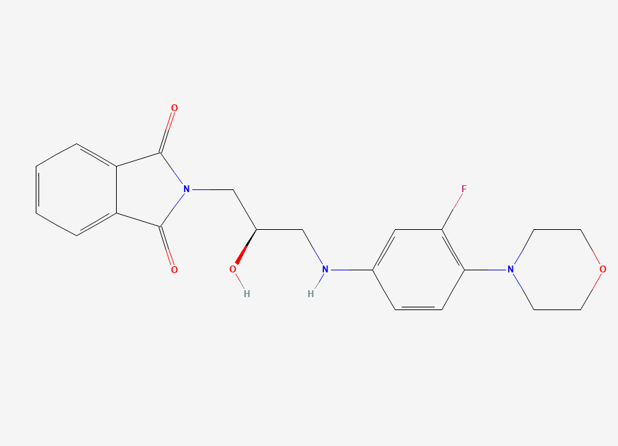 Two-dimensional chemical structure of N-(3-Phthalimido-2-(R)-hydroxypropyl)-3-fluoro-4-(morpholinyl)aniline, CAS 874340-08-6