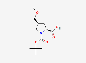 Two-dimensional chemical structure of (2R,4S)-1-Tert-butoxycarbonyl-4-(methoxymethyl)pyrrolidine-2-carboxylic acid