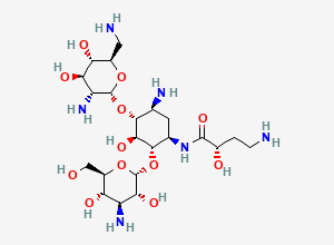 Two-dimensional chemical structure of (2S)-4-amino-N-[(1R,2S,3S,4R,5S)-5-amino-4-[(2R,3R,4R,5S,6R)-3-amino-6-(aminomethyl)-4,5-dihydroxyoxan-2-yl]oxy-2-[(2S,3R,4S,5S,6R)-4-amino-3,5-dihydroxy-6-(hydroxymethyl)oxan-2-yl]oxy-3-hydroxycyclohexyl]-2-hydroxybutanamide