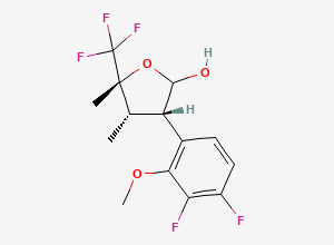 Two-dimensional chemical structure of (3S,4S,5R)-3-(3,4-difluoro-2-methoxyphenyl)-4,5-dimethyl-5-(trifluoromethyl)oxolan-2-ol