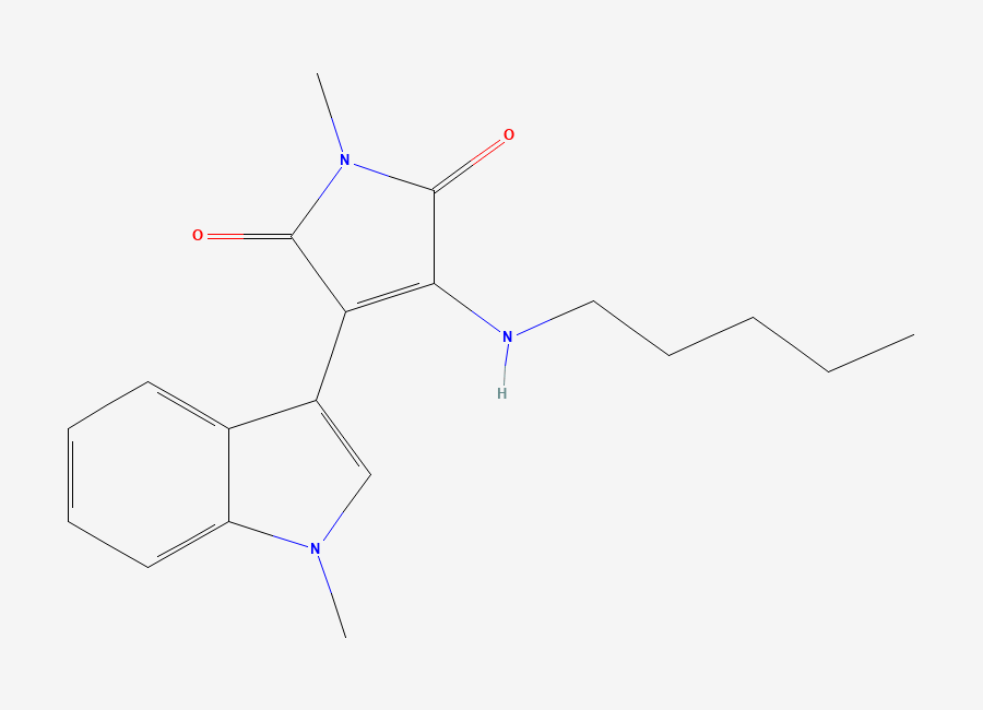 Two-dimensional chemical structure of 1-Methyl-3-(1-methyl-1H-indol-3-yl)-4-(pentylamino)-1H-pyrrole-2,5-dione