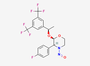 Two-dimensional chemical structure of (2R)-2-((R)-1-(3,5-bis(trifluoromethyl)phenyl)ethoxy)-3-(4-fluorophenyl)-4-nitrosomorpholine