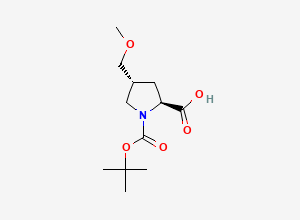 Two-dimensional chemical structure of (2S,4R)-1-(tert-Butoxycarbonyl)-4-(methoxymethyl)pyrrolidine-2-carboxylic acid