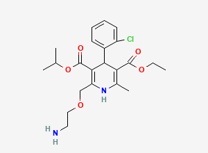 Two-dimensional chemical structure of 5-Ethyl 3-isopropyl 2-((2-aminoethoxy)methyl)-4-(2-chlorophenyl)-6-methyl-1,4-dihydropyridine-3,5-dicarboxylate