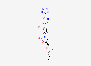 Two-dimensional chemical structure of (R)-(3-(3-Fluoro-4-(6-(2-methyl-2H-tetrazol-5-yl)pyridin-3-yl)phenyl)-2-oxooxazolidin-5-yl)methyl butyrate