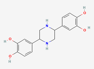 Two-dimensional chemical structure of 2,5-Bis-(3',4'-dihydroxyphenyl)piperazine, CAS 2514742-46-0