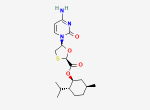 Two-dimensional chemical structure of (1S,2R,5S)-5-Methyl-2-(1-methylethyl)cyclohexyl (2R,5S)-5-(4-amino-2-oxo-1(2H)-pyrimidinyl)-1,3-oxathiolane-2-carboxylate
