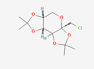 Two-dimensional chemical structure of Topiramate TP 2 Impurity / (3aR,5aR,8aR,8bS)-3a-(chloromethyl)-2,2,7,7-tetramethyltetrahydro-3aH-bis([1,3]dioxolo)[4,5-b:4',5'-d]pyran, CAS 32785-90-3