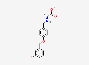 Two-dimensional chemical structure of (S)-2-[4-(3-Fluorobenzyloxy) benzylamino]propionic acid methyl ester, CAS 1827614-91-4
