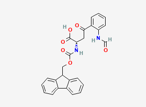 Two-dimensional chemical structure of (Alphas)-alpha-[[(9H-fluoren-9-ylmethoxy)carbonyl]amino]-2-(formylamino)-gamma-oxobenzenebutanoic acid