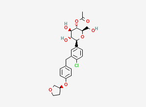 Two-dimensional chemical structure of (2R,3S,4R,5R,6S)-6-(4-chloro-3-(4-(((S)-tetrahydrofuran-3-yl)oxy)benzyl)phenyl)-4,5-dihydroxy-2-(hydroxymethyl)tetrahydro-2H-pyran-3-yl acetate