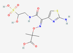 Two-dimensional chemical structure of (Z)-2-(((1-(2-Aminothiazol-4-yl)-2-((2-hydroxy-2-sulfoethyl)amino)-2-oxoethylidene)amino)oxy)-2-methylpropanoic acid