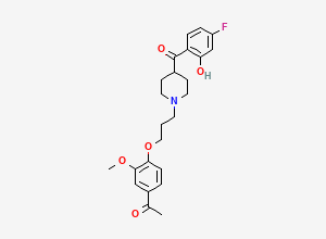 Two-dimensional chemical structure of 1-[4-[3-[4-(4-Fluoro-2-hydroxybenzoyl)-1-piperidinyl]propoxy]-3-methoxyphenyl]-ethanone, CAS 170170-50-0