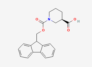 Two-dimensional chemical structure of (3R)-1-(((9H-Fluoren-9-yl)methoxy)carbonyl)piperidine-3-carboxylic acid
