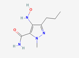 Two-dimensional chemical structure of 4-(Hydroxyamino)-1-methyl-3-propyl-1H-pyrazole-5-carboxamide, CAS 2512217-97-7