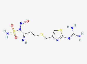 Two-dimensional chemical structure of 3-(((2-((diaminomethylene)amino)thiazol-4-yl)methyl)thio)-N-nitroso-N-sulfamoylpropanimidamide