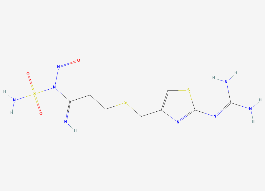 Two-dimensional chemical structure of 3-(((2-((diaminomethylene)amino)thiazol-4-yl)methyl)thio)-N-nitroso-N-sulfamoylpropanimidamide