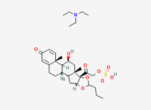 Two-dimensional chemical structure of N,N-diethylethanamine;[2-[(1S,2S,4R,8S,9S,11S,12S,13R)-11-hydroxy-9,13-dimethyl-16-oxo-6-propyl-5,7-dioxapentacyclo[10.8.0.02,9.04,8.013,18]icosa-14,17-dien-8-yl]-2-oxoethyl] hydrogen sulfate