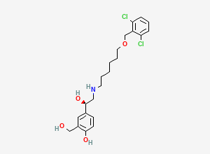 Two-dimensional chemical structure of (R)-4-(2-((6-((2,6- dichlorobenzyl)oxy)hexyl)amino)-1- hydroxyethyl)-2- (hydroxymethyl)phenol