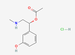 Two-dimensional chemical structure of (R)-1-(3-hydroxyphenyl)-2-(methylamino)ethyl acetate hydrochloride