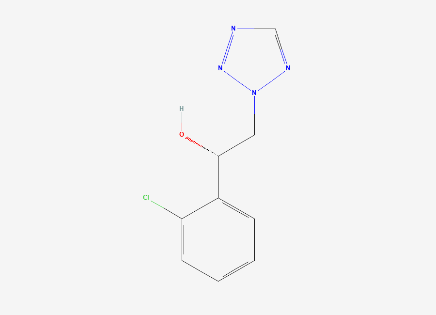 Two-dimensional chemical structure of (1S)-1-(2-chlorophenyl)-2-(tetrazol-2-yl)ethanol